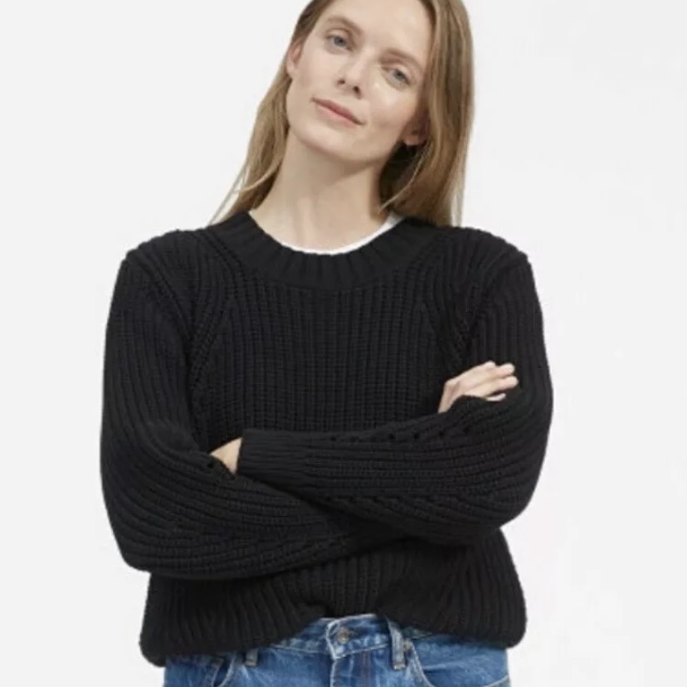 Everlane Texture Cotton Crew Neck Sweater Black